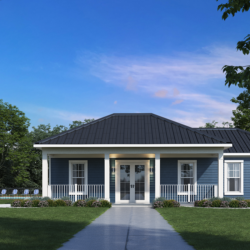 Final architectural rendering of amenity building with modern design features